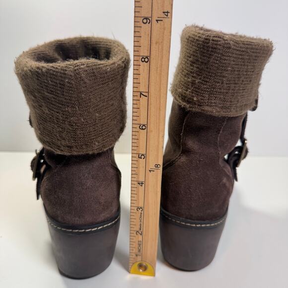 Crocs 11554 Cobbler Brown Leather Suede Fold Over Ankle Slip On Boots Women's 9 - Picture 3 of 6
